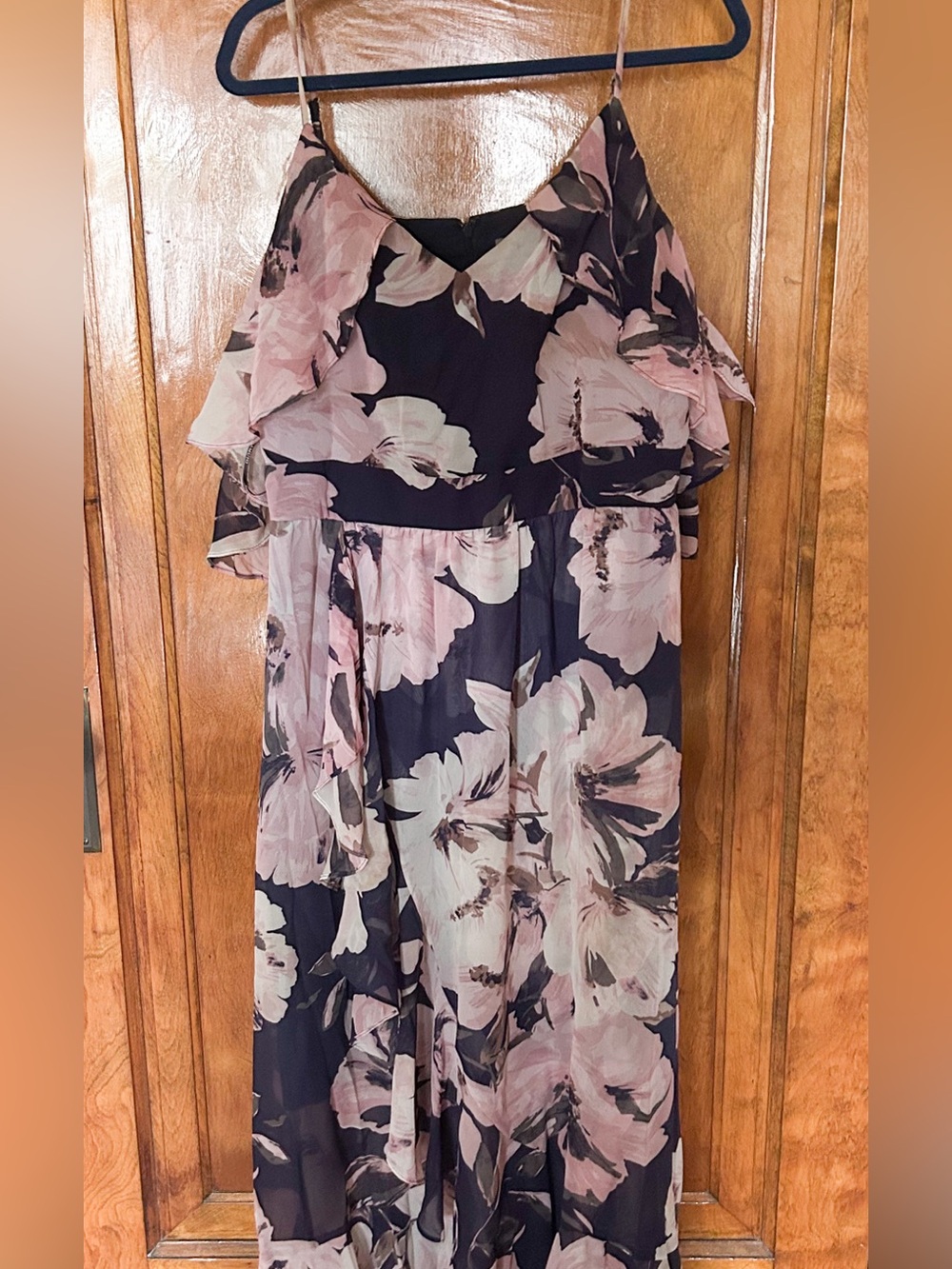 Navy Floral Ruffle Dress